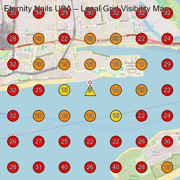 Eternity Nails USA GeoGrid visibility map for Nail Salon in Brooklyn